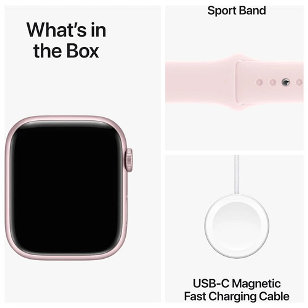 Apple Watch Series 9 (GPS) 45mm Pink Aluminium Case with Pink Sport Band - Medium / Large 160-210mm