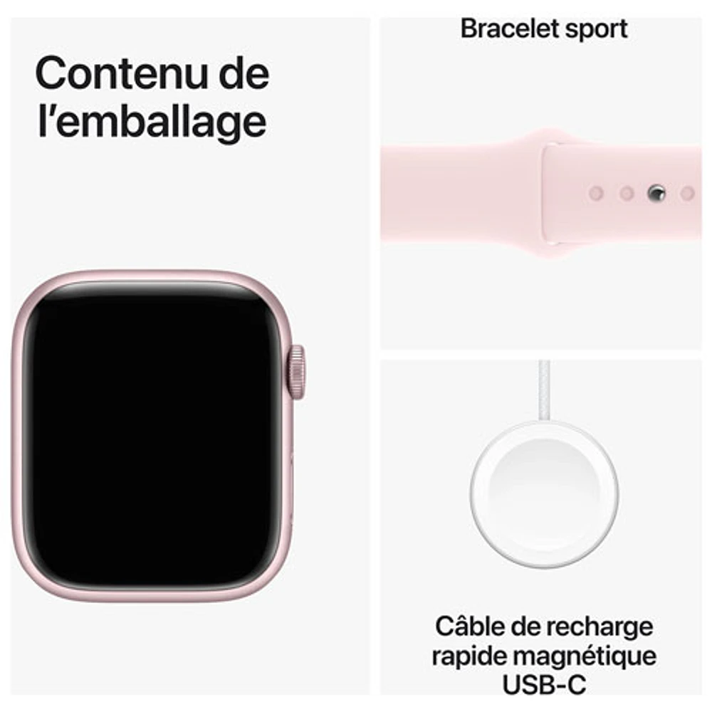 Apple Watch Series 9 (GPS) 45mm Pink Aluminium Case with Pink Sport Band - Medium / Large 160-210mm