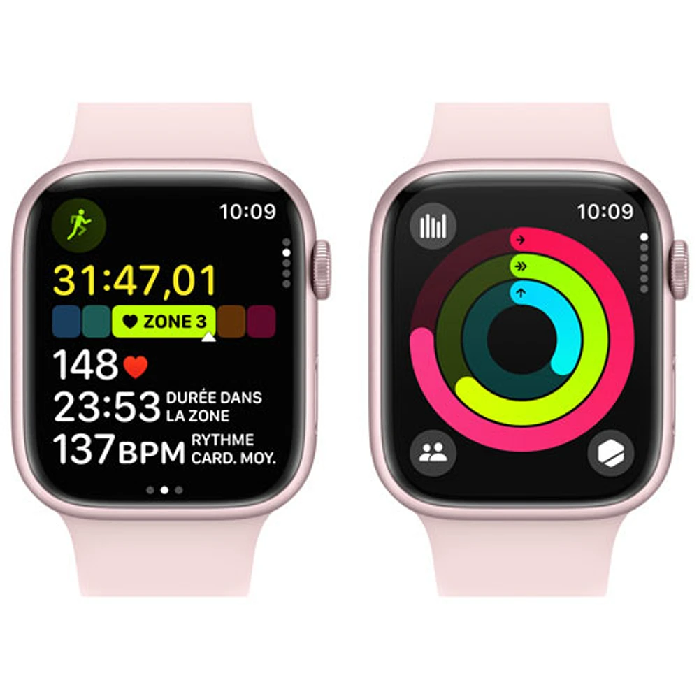 Apple Watch Series 9 (GPS) 45mm Pink Aluminium Case with Pink Sport Band - Medium / Large 160-210mm