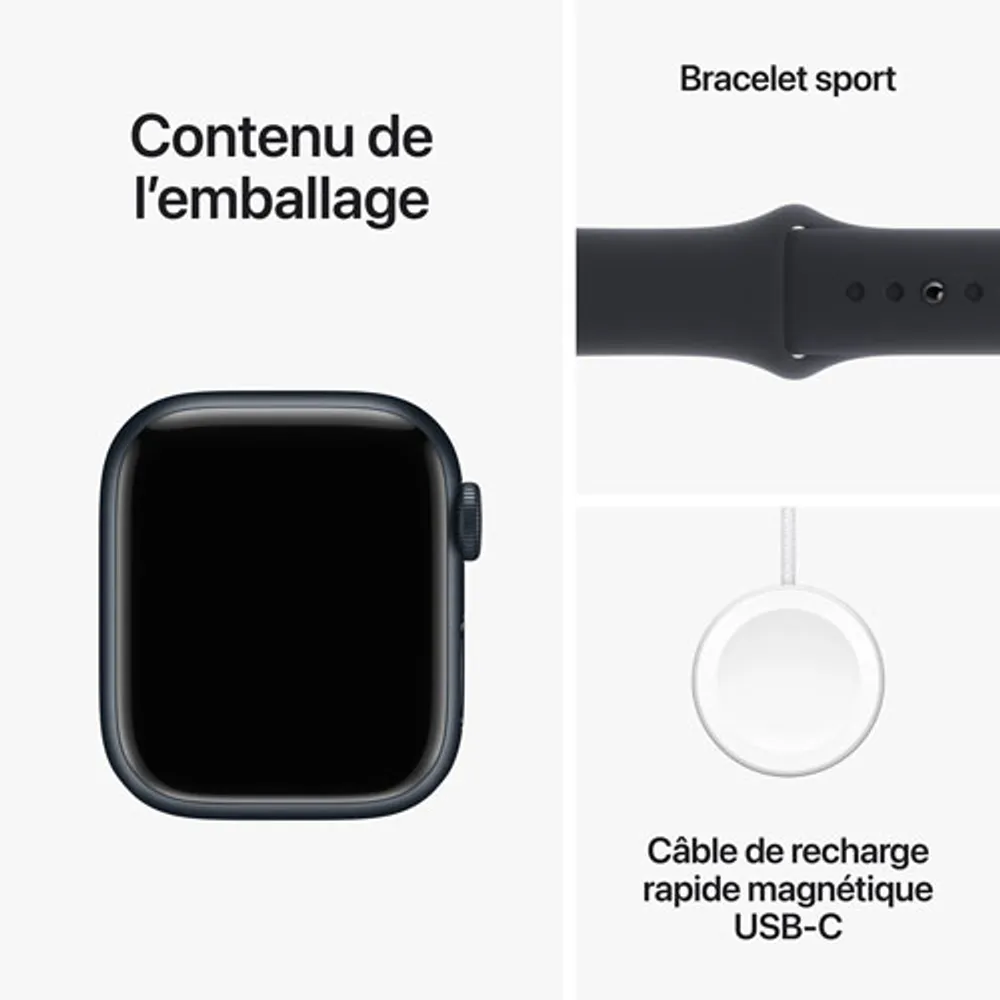 Apple Watch Series 9 (GPS + Cellular) 41mm Midnight Aluminum Case with Midnight Sport Band - Medium / Large 150-200mm