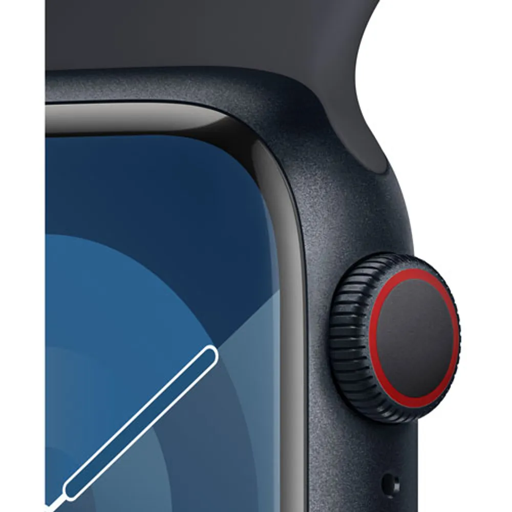 Apple Watch Series 9 (GPS + Cellular) 41mm Midnight Aluminum Case with Midnight Sport Band - Medium / Large 150-200mm