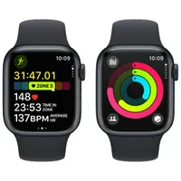 Apple Watch Series 9 (GPS + Cellular) 41mm Midnight Aluminum Case with Midnight Sport Band - Medium / Large 150-200mm