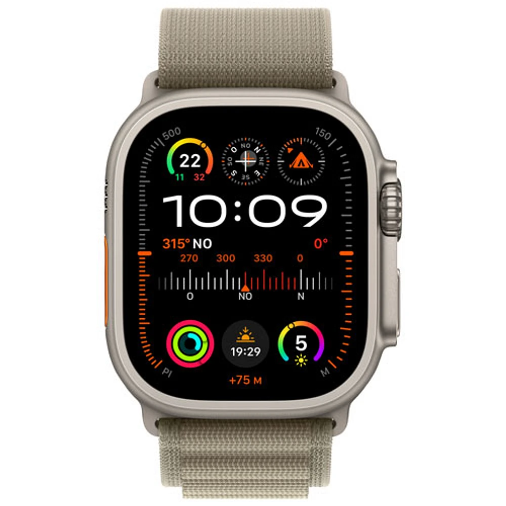 Apple Watch Ultra 2 (GPS + Cellular) 49mm Titanium Case with Olive Alpine Loop - Small 130-160mm