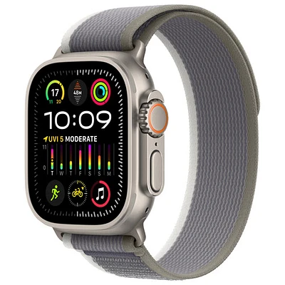 Apple Watch Ultra 2 (GPS + Cellular) avec boîtier de 49 mm en titane et bracelet Sentier vert/gris - Petit/Moyen 130-180 mm