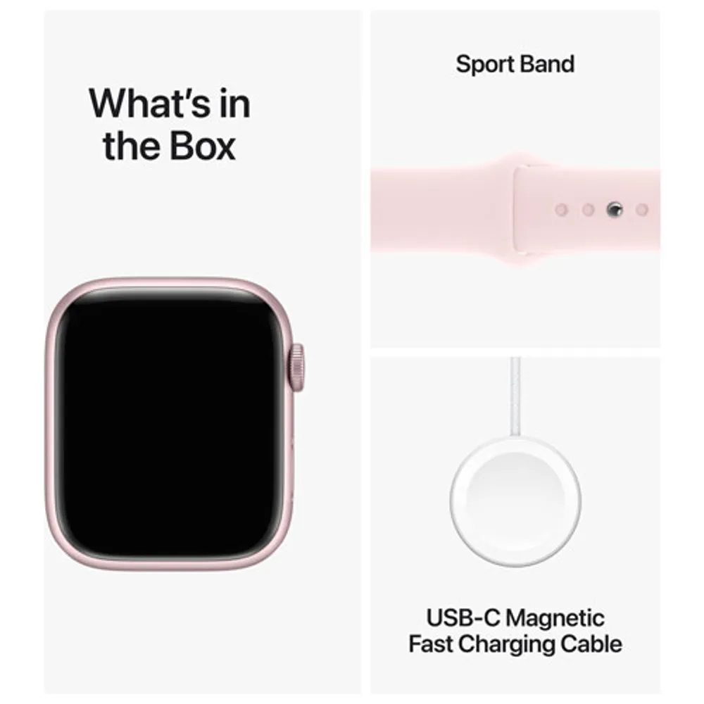 Apple Watch Series 9 (GPS + Cellular) 45mm Pink Aluminum Case with Light Pink Sport Band - Medium/Large 160-210mm