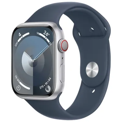 Apple Watch Series 9 (GPS + Cellular) 45mm Silver Aluminum Case with Storm Blue Sport Band