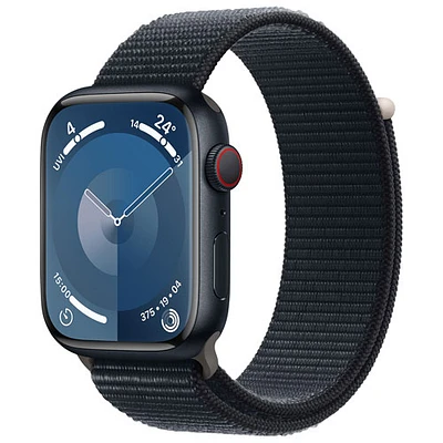 Apple Watch Series 9 (GPS + connectivité cellulaire) avec boîtier de 45 mm en aluminium minuit et bracelet sport minuit