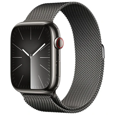 Apple Watch Series 9 (GPS + cellulaire) avec boîtier de 45 mm en acier inoxydable graphite et bracelet milanais graphite