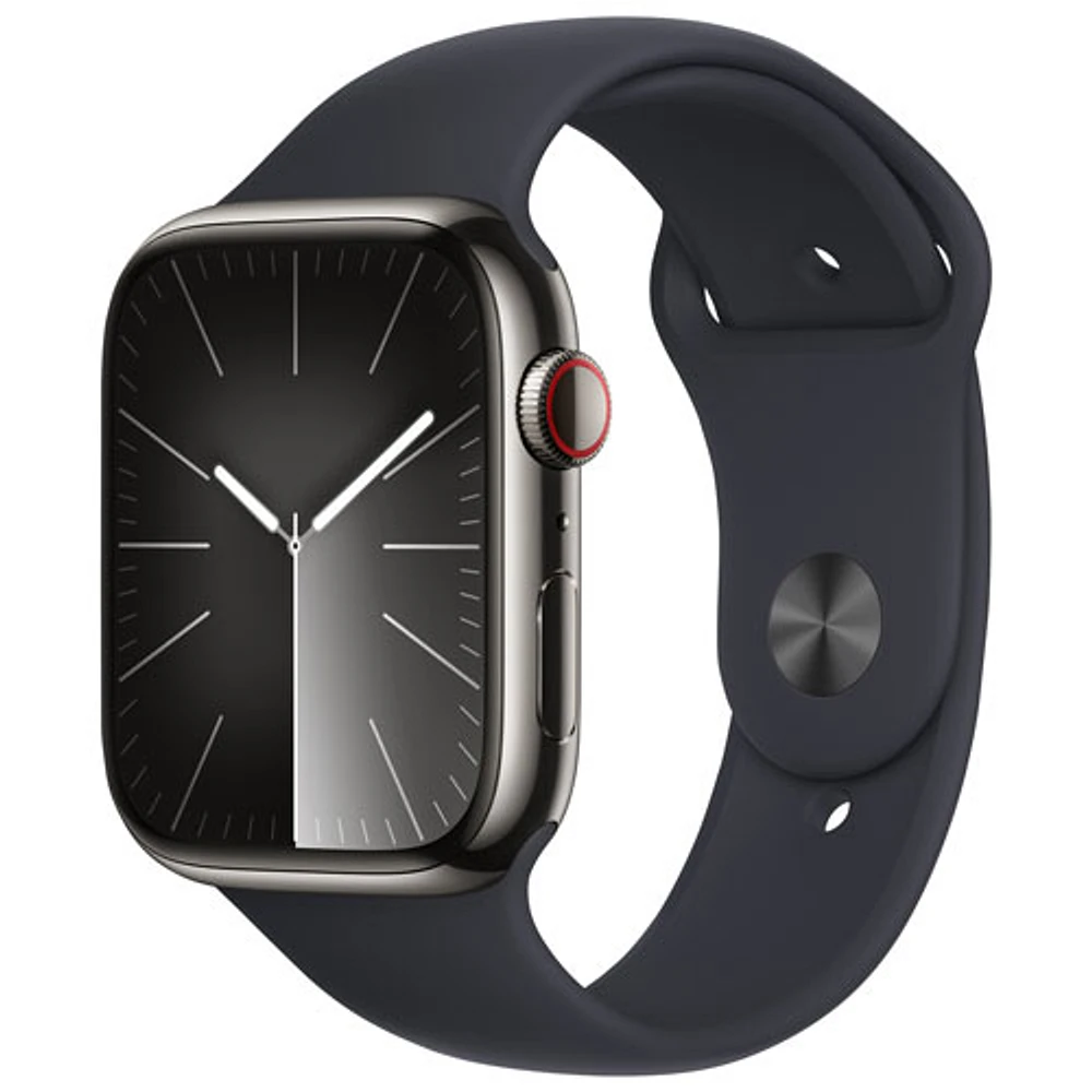 Apple Watch Series 9 (GPS + Cellular) 45mm Graphite Stainless Steel Case with Midnight Sport Band - Small/Medium 140-190mm