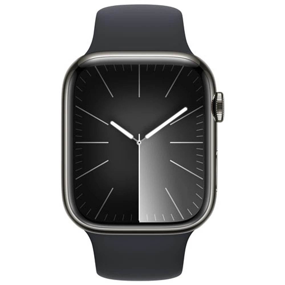 Apple Watch Series 9 (GPS + Cellular) 45mm Graphite Stainless Steel Case with Midnight Sport Band - Small/Medium 140-190mm