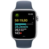 Apple Watch SE (GPS) 44mm Silver Aluminum Case with Storm Blue Sport Band - Medium / Large