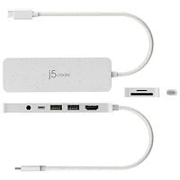 Concentrateur USB-C à multiples ports avec Power Delivery de j5create (JCD373EW) - Blanc