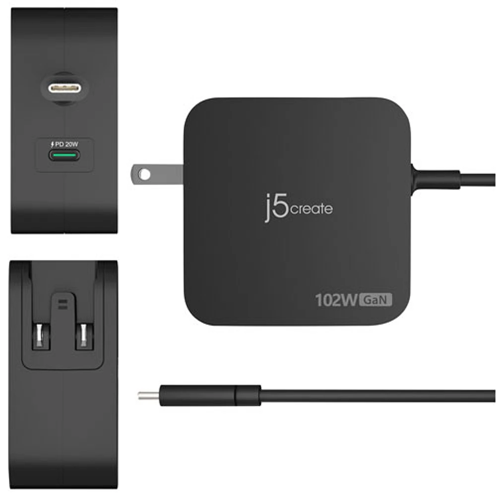 j5create 102W 2-Port PD USB-C Wall Charger (JUP25102) - Black