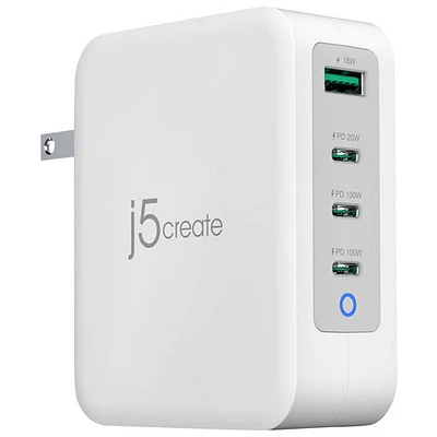 Chargeur mural à 4 ports USB-C GaN de 130 W de j5create (JUP43130) - Blanc