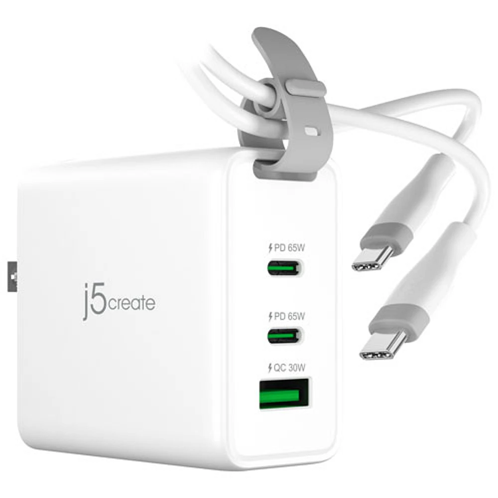 Chargeur mural à 3 ports USB-A/USB-C de 45 W Traveler de j5create (JUP3565C) - Blanc