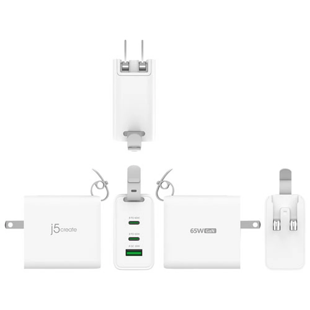 j5create Traveler 45W 3-Port USB-A/USB-C Wall Charger (JUP3565C) - White