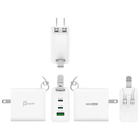 Chargeur mural à 3 ports USB-A/USB-C de 45 W Traveler de j5create (JUP3565C) - Blanc