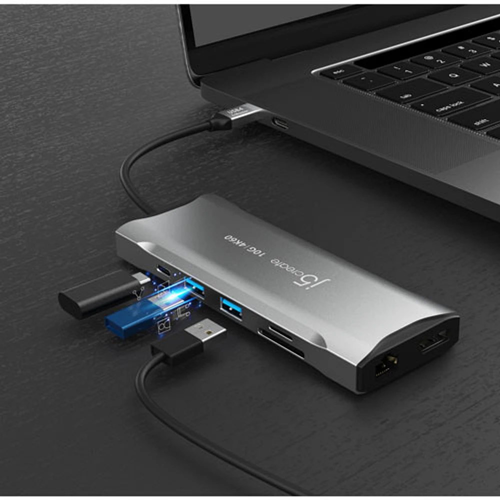 Mini station d'accueil USB-C pour trois moniteurs Elite de j5create (JCD397) - Gris spatial