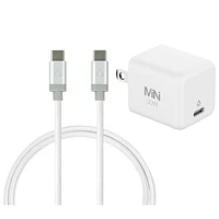 Chargeur mural USB-C GaN de 30 W avec câble tissé USB-C de 1,5 m (5 pi) de LBT - Blanc