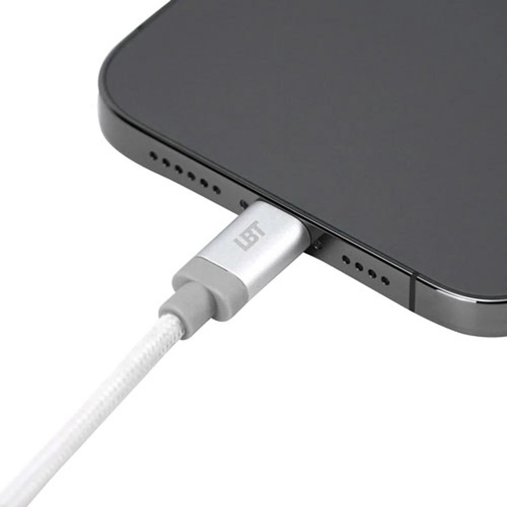 Chargeur mural USB-C GaN de 30 W avec câble tissé USB-C de 1,5 m (5 pi) de LBT - Blanc