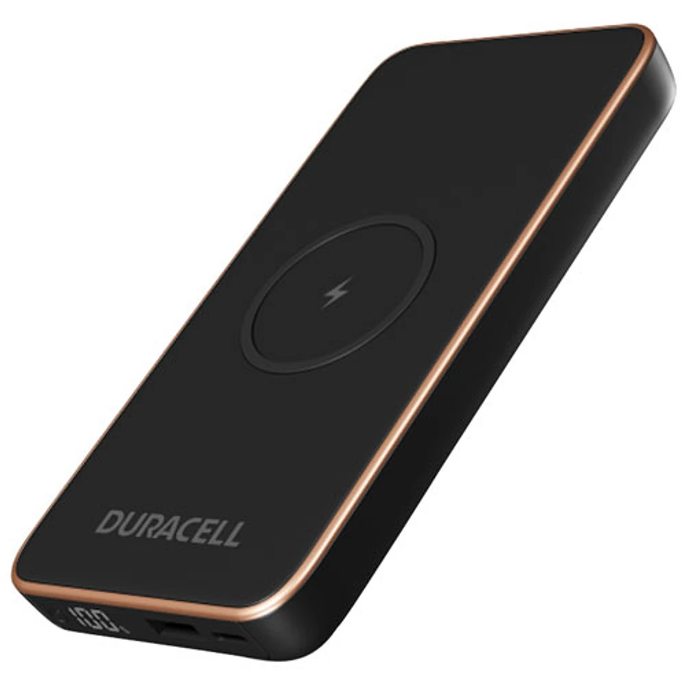 Chargeur portable USB-A/USB-C à recharge rapide de 20 W et 10 000 mA h Core 10 de Duracell avec chargeur sans fil - Noir