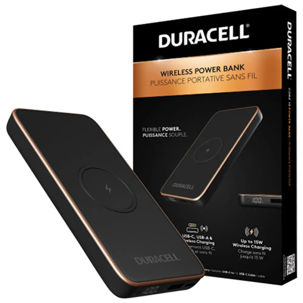 Duracell Core 10 10000 mAh 20W USB-A/USB-C Fast Charging Power Bank with Wireless Charger - Black