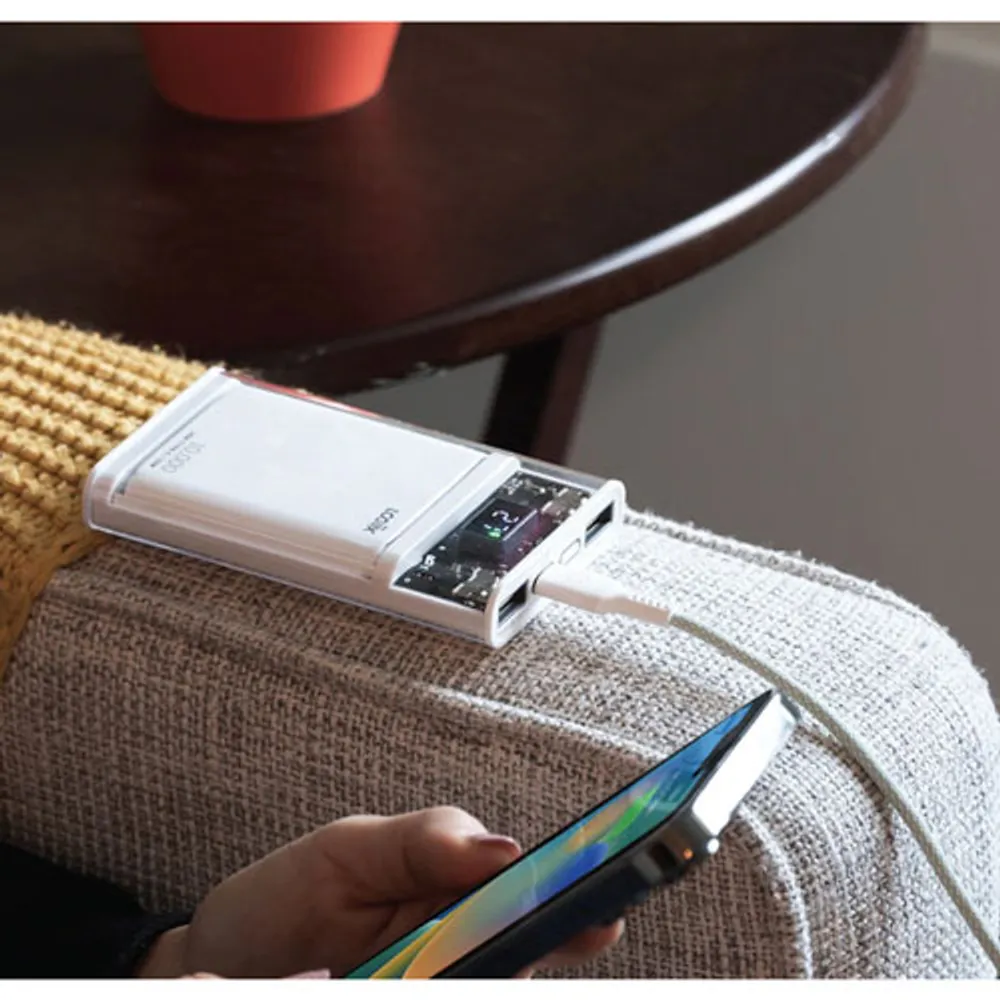 Chargeur portable de 10 000 mAh Piston Power de LOGiiX avec chargement sans fil - Blanc