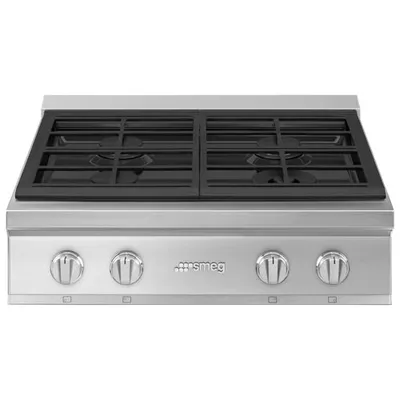 Surface de cuisson à gaz à 4 brûleurs de 30 po Professional de Smeg (RTU304GX) - Acier inoxydable