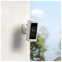 Caméra de surveillance d'intérieur/d'extérieur HD intégrale 1080p à batterie Stick Up Cam Pro de Ring avec vision nocturne couleur - Blanc