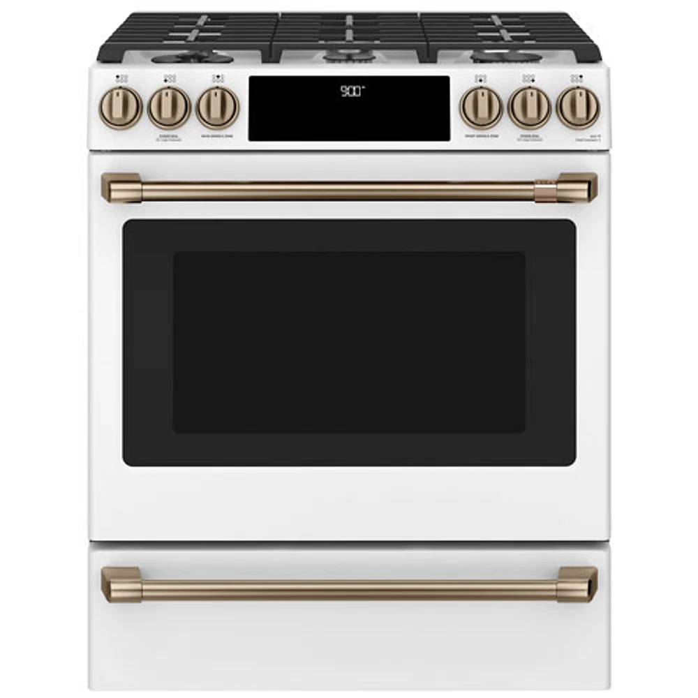 Open Box - Café 30" 5.7 Cu. Ft. True Convection 6-Burner Slide-In Gas Range (CC2S900P4MW2) - Matte White - Perfect Condition