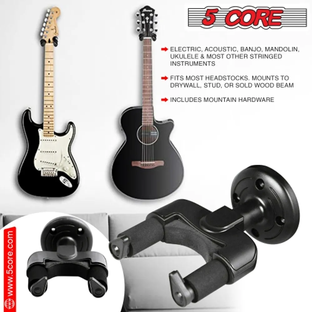 5 Core Guitar Wall Mount Metal Guitar Hanger with Rotatable Soft Hook for  All Size Guitars Sturdy U-Shaped Holder For Acoustic , Electric , Bass