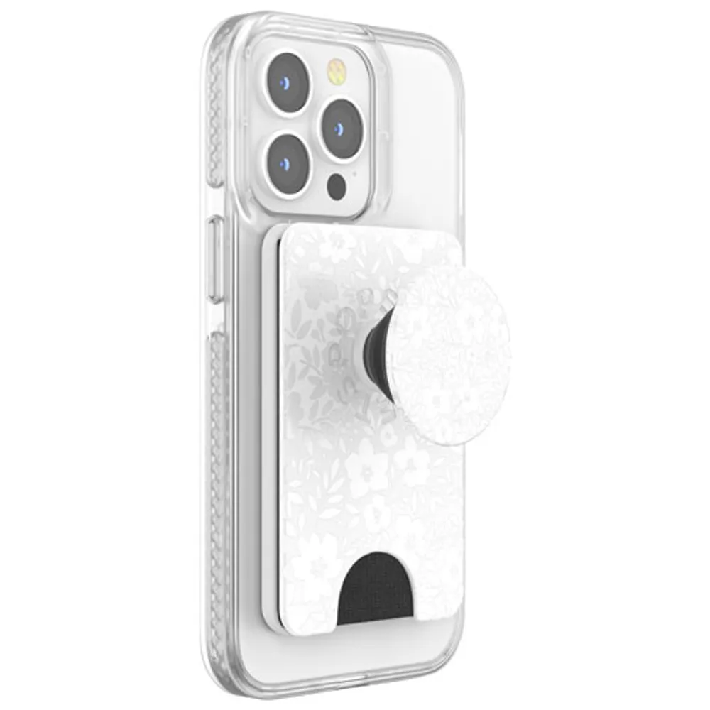 PopSockets MagSafe PopWallet+ (Plus) Universal Cell Phone Expanding Grip & Stand - White/Flower