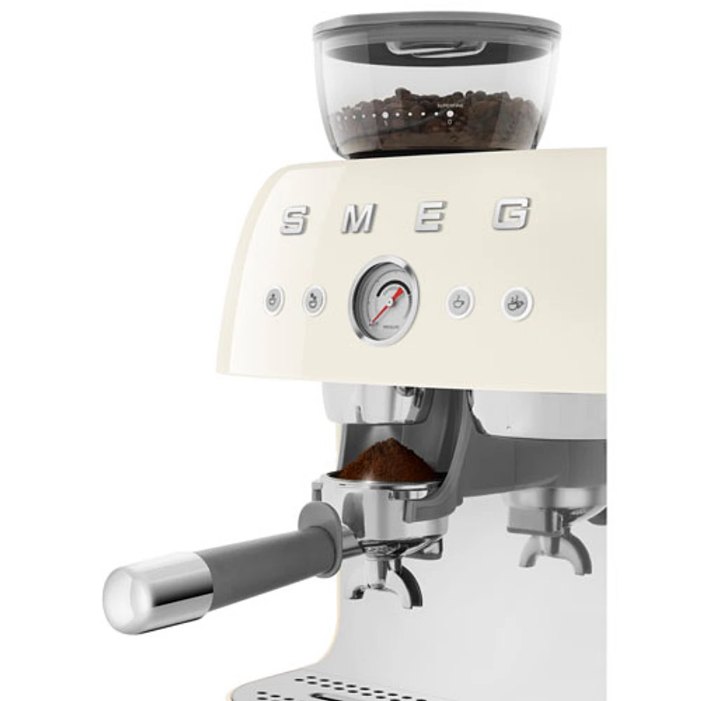Smeg Manual Espresso Coffee Machine with Frother & Coffee Grinder - Crema