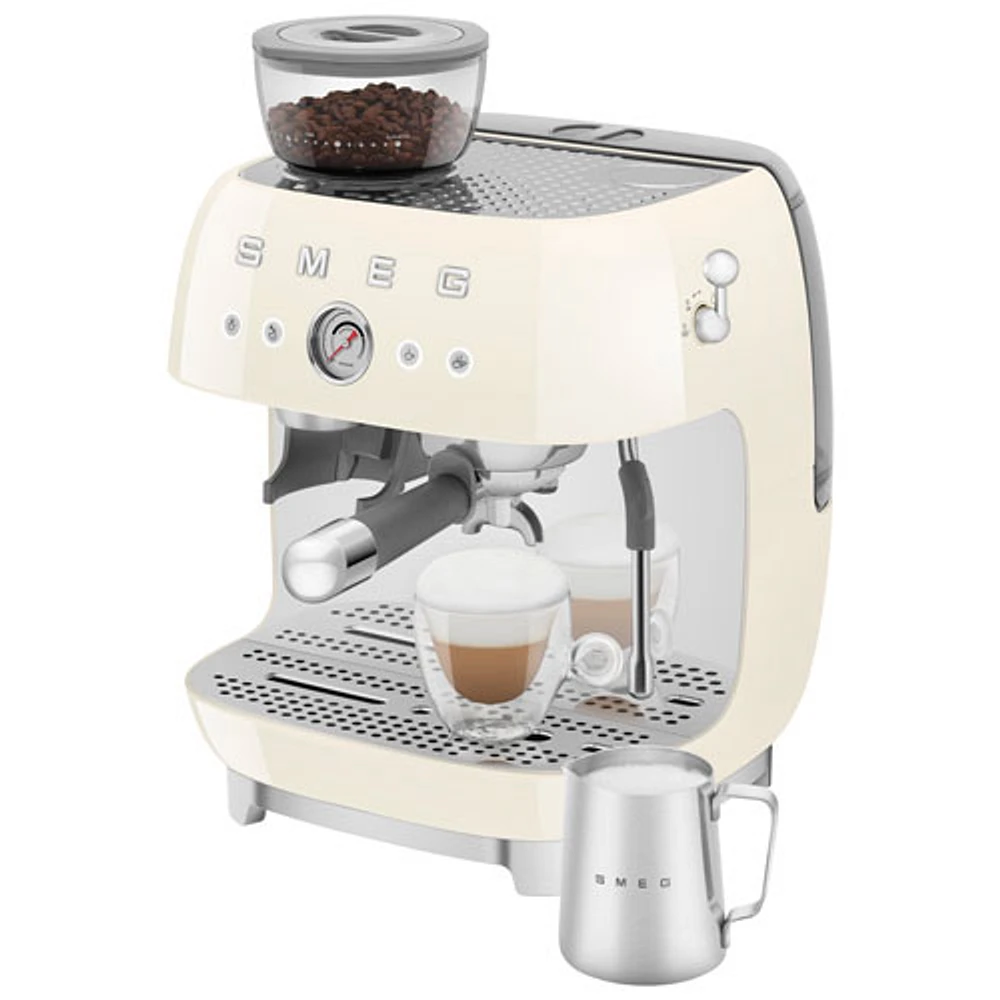 Smeg Manual Espresso Coffee Machine with Frother & Coffee Grinder - Crema