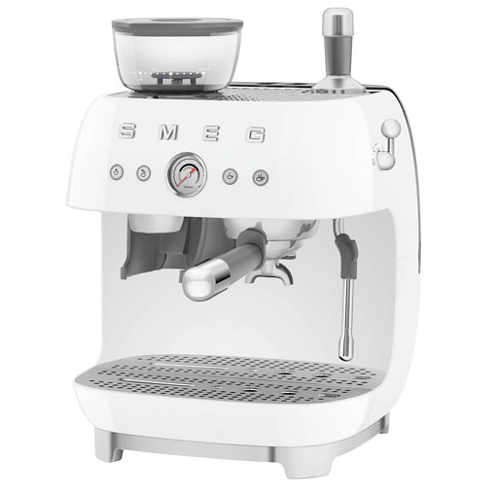 Smeg Manual Espresso Coffee Machine with Frother & Coffee Grinder - White
