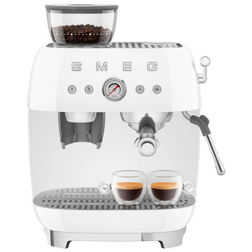 Smeg Manual Espresso Coffee Machine with Frother & Coffee Grinder - White