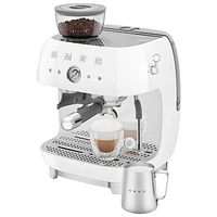 Smeg Manual Espresso Coffee Machine with Frother & Coffee Grinder - White