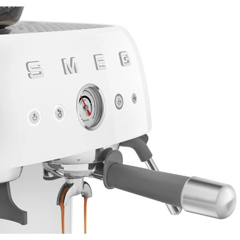 Smeg Manual Espresso Coffee Machine with Frother & Coffee Grinder - White