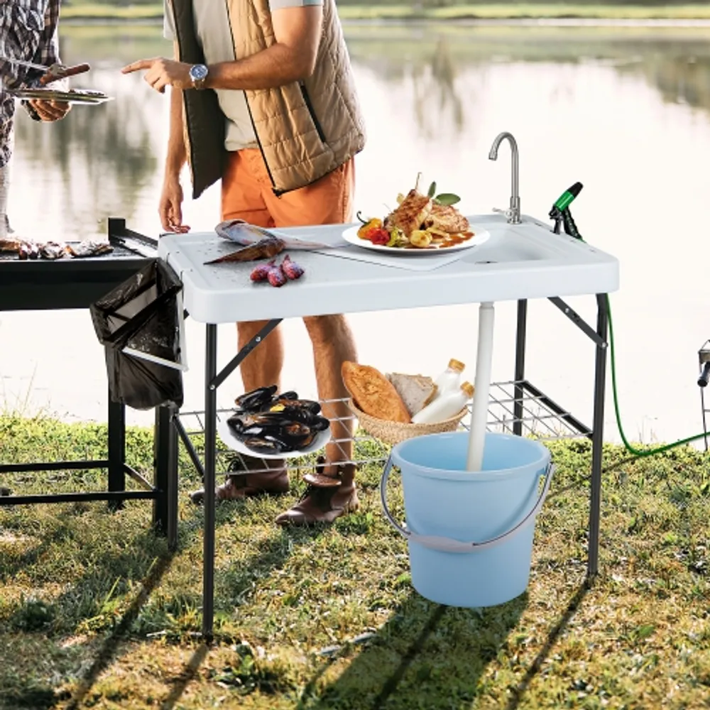 Costway Folding Fish Cleaning Table Portable Camping Table with