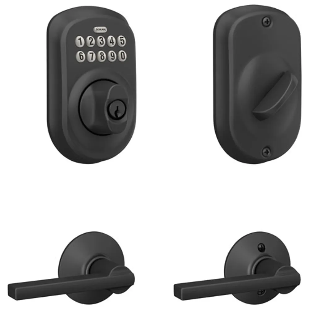 Schlage Plymouth Trim & Latitude Lever Keypad Deadbolt Lock - Matte Black