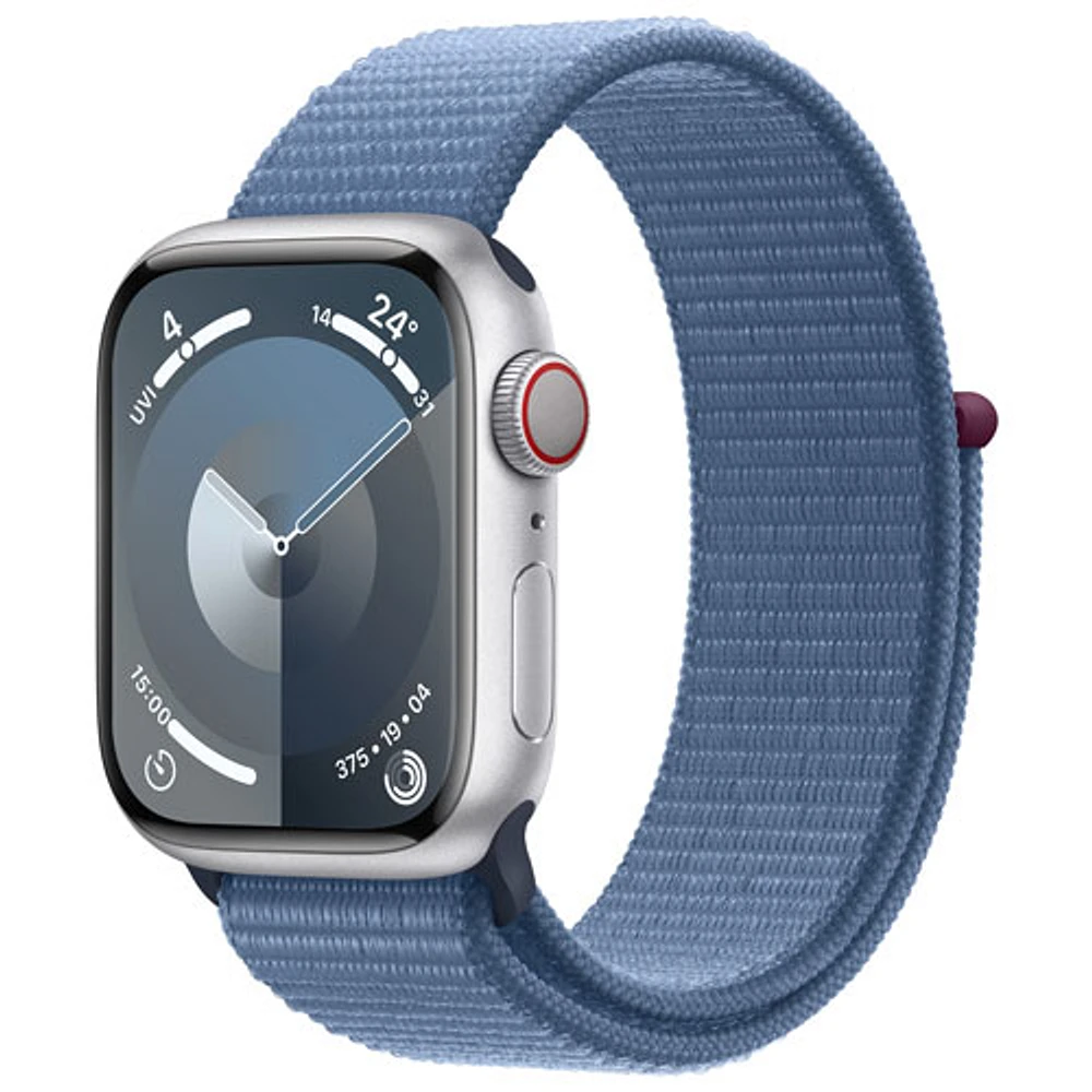 Bell Apple Watch Series 9 (GPS + Cellular) 41mm Silver Aluminum Case w/Winter Blue Sport Loop - S - Monthly Financing