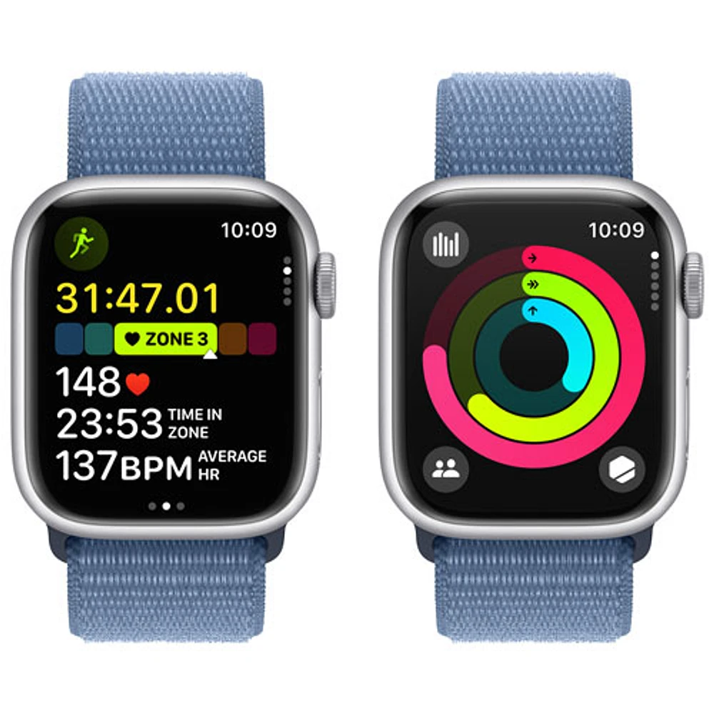 Bell Apple Watch Series 9 (GPS + Cellular) 41mm Silver Aluminum Case w/Winter Blue Sport Loop - S - Monthly Financing