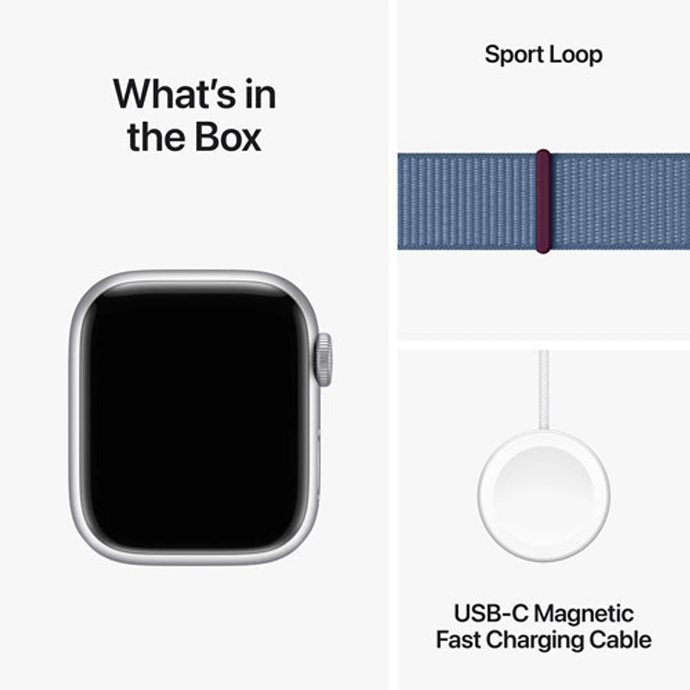 Bell Apple Watch Series 9 (GPS + Cellular) 41mm Silver Aluminum Case w/Winter Blue Sport Loop - S - Monthly Financing