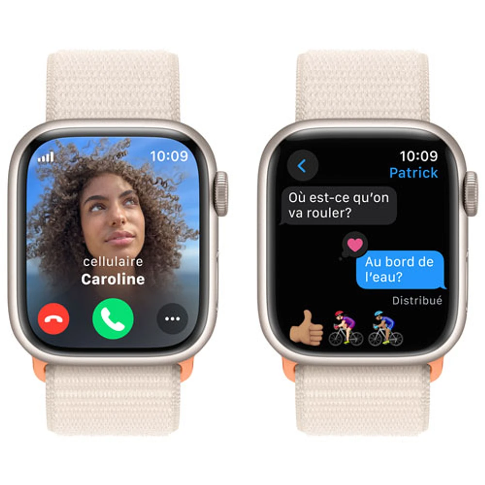 Apple Watch Series 9 (GPS + Cellular) avec boîtier de mm en aluminium comète et bracelet sport à rabat comète par TELUS - Petit