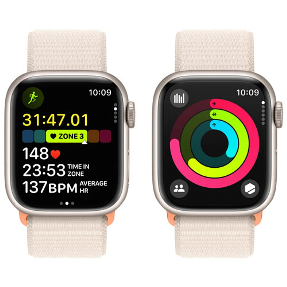 Apple Watch Series 9 (GPS + Cellular) avec boîtier de mm en aluminium comète et bracelet sport à rabat comète par TELUS - Petit
