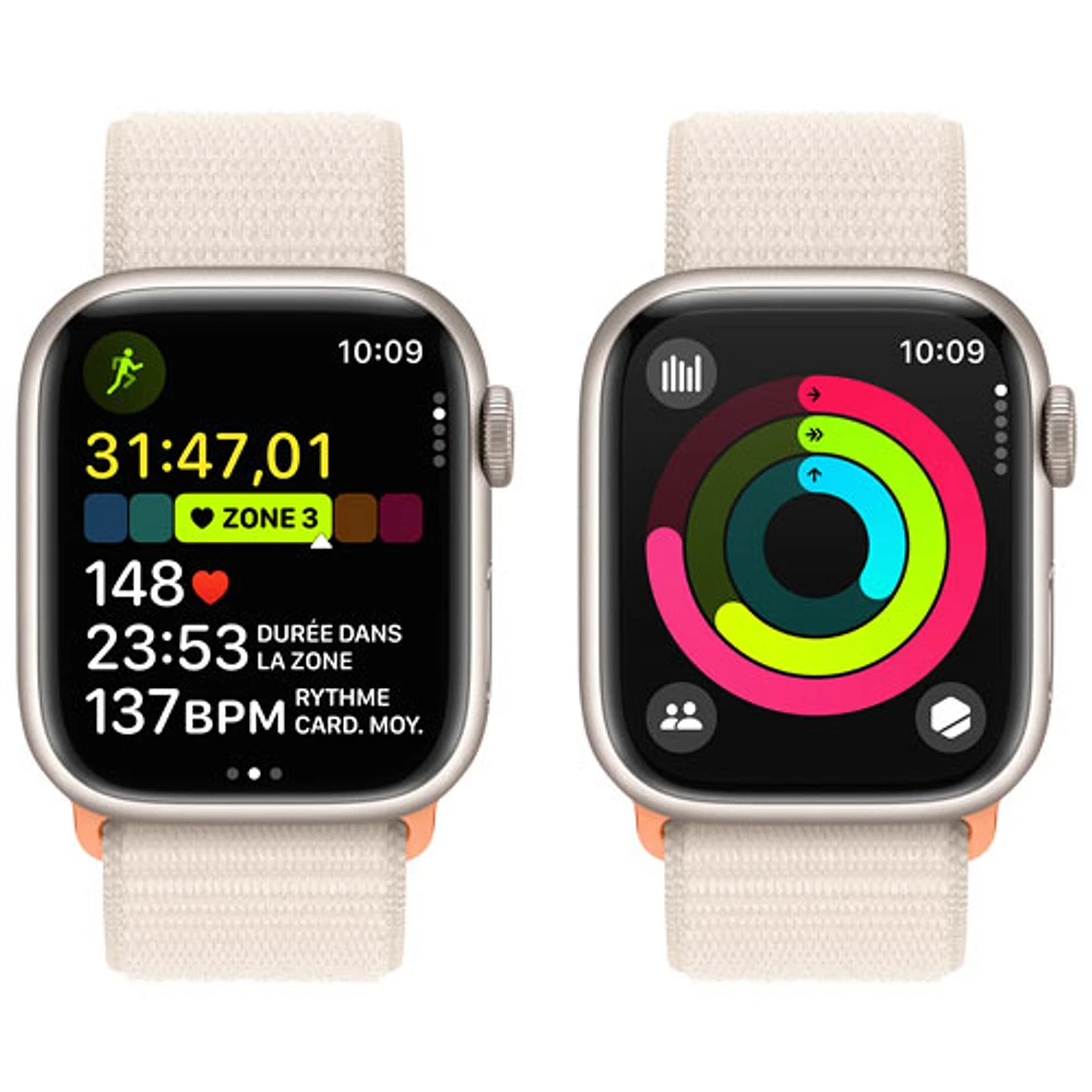 Apple Watch Series 9 (GPS + Cellular) avec boîtier de mm en aluminium comète et bracelet sport à rabat comète par TELUS - Petit