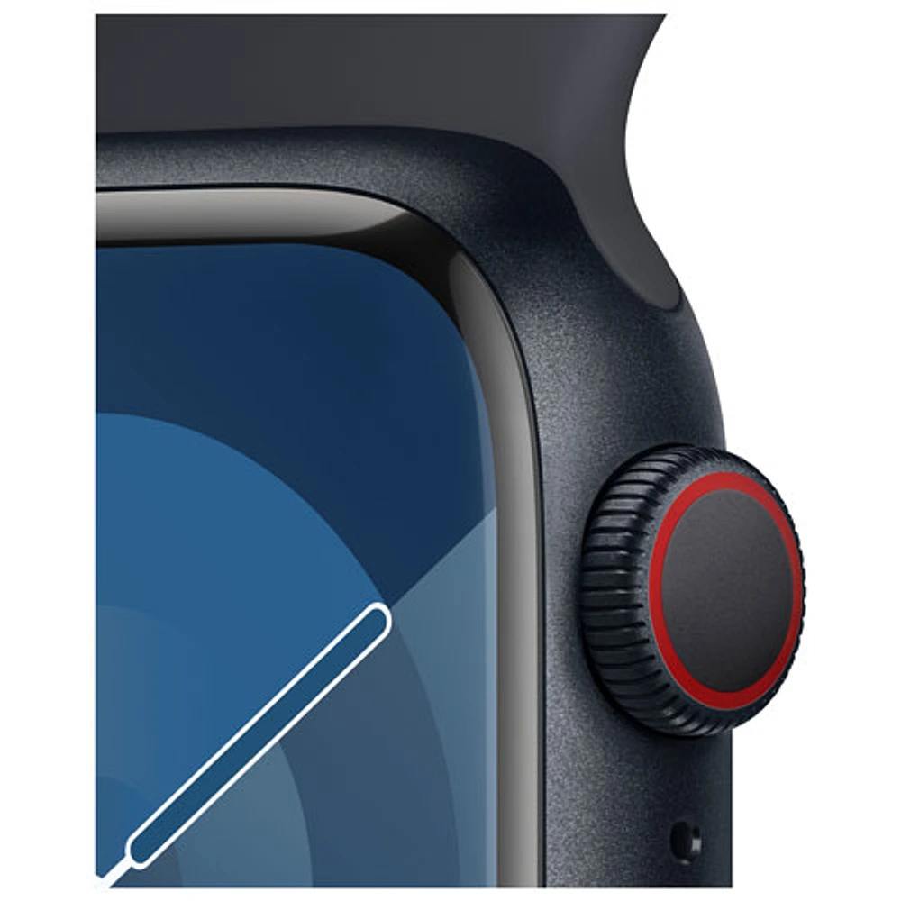 Bell Apple Watch Series 9 (GPS + Cellular) 41mm Midnight Aluminium Case w/Midnight Sport Band - S/ M - Monthly Financing