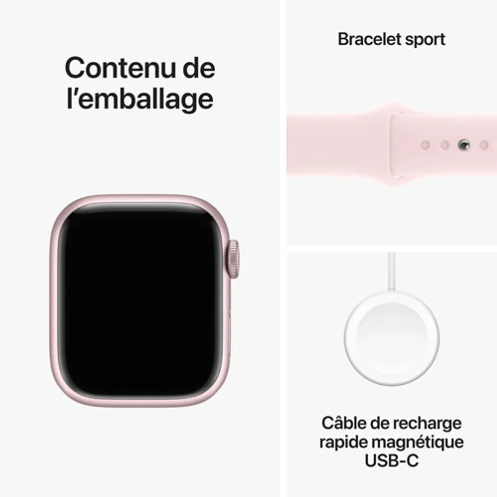 Apple Watch Series 9 (GPS + Cellular) avec boîtier de mm en aluminium rose et bracelet sport rose dragée par Rogers - Moyen/Grand