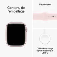 Apple Watch Series 9 (GPS + Cellular) avec boîtier de mm en aluminium rose et bracelet sport rose dragée par Rogers - Moyen/Grand