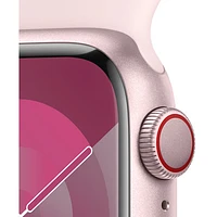 Apple Watch Series 9 (GPS + Cellular) avec boîtier de mm en aluminium rose et bracelet sport rose dragée par Rogers - Moyen/Grand